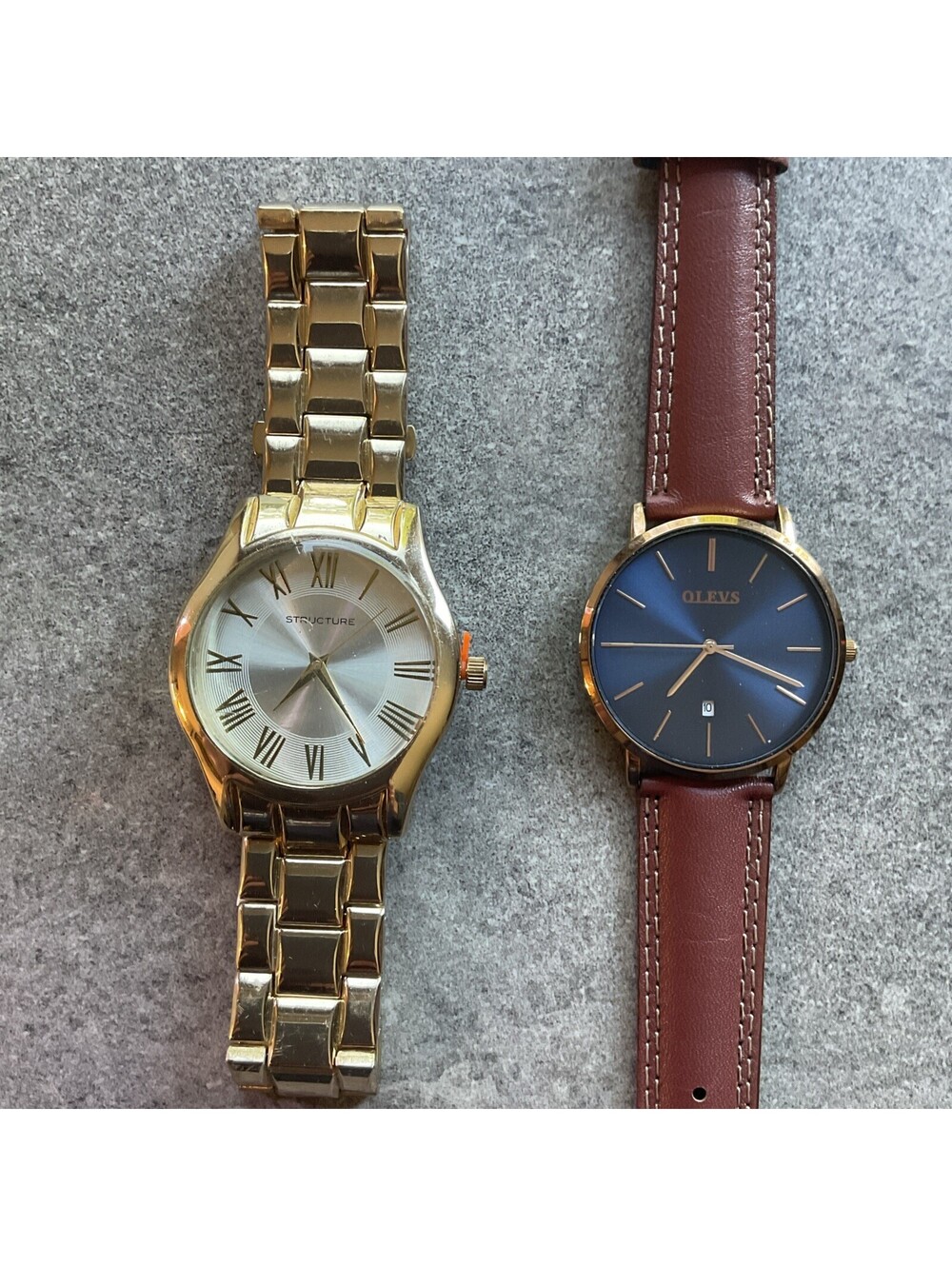 Pair Of Vintage Mens Structure And Olevs Watches Both Run Great A9